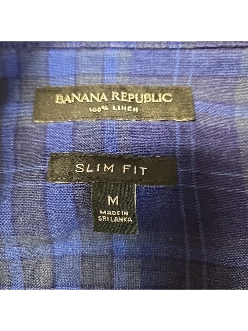 Banana Republic 100% Linen Shirt Mens Size Medium Slim Fit Blue Plaid
